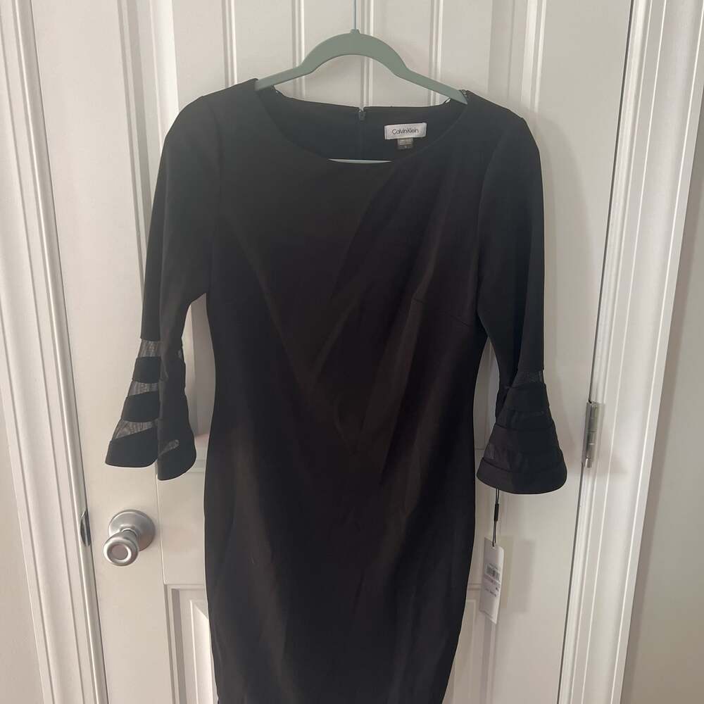 Calvin Klein Bell Sleeve Sheath Dress with Mesh Inserts